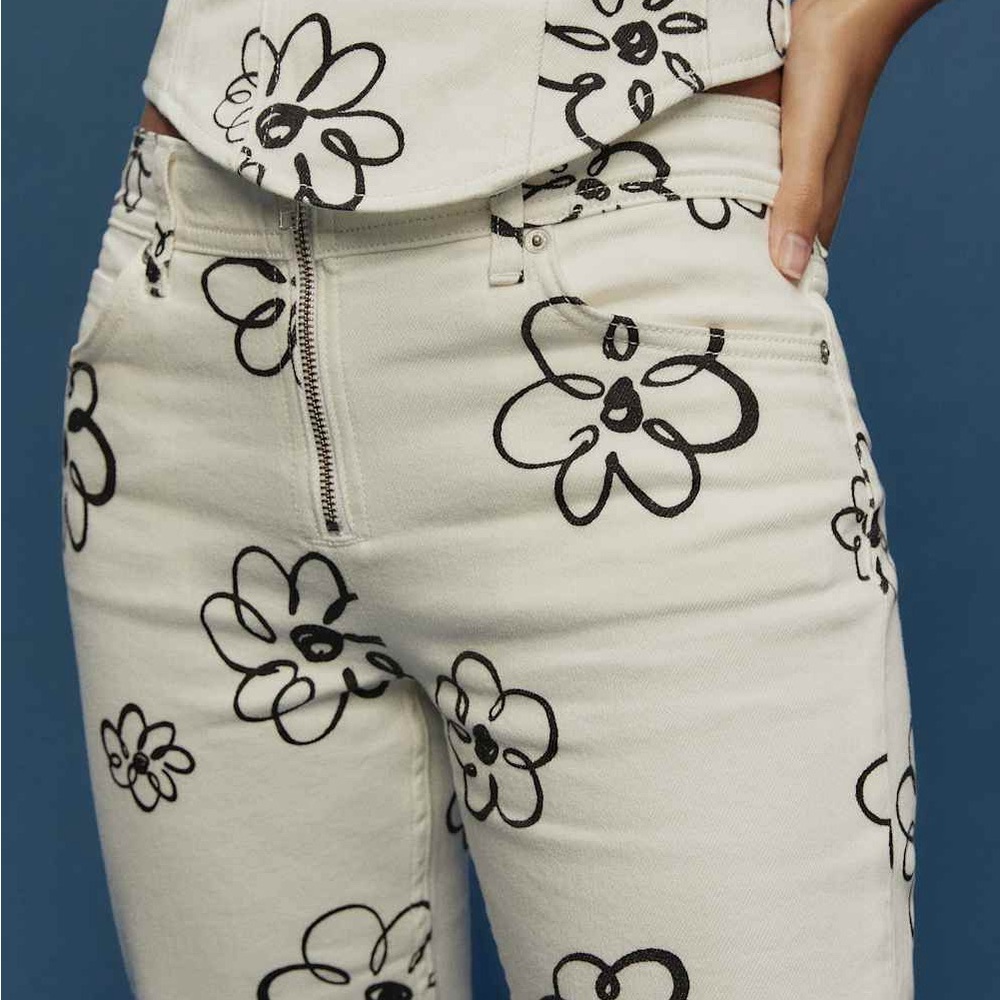 NWT Reformation Julianna Zip Mid Rise Straight Leg Jeans in Floral Scribble - Picture 9 of 9